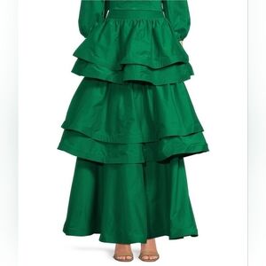 Buru Teagan Tiered Ruffle Full Length Side Seam Pocket A-Line Skirt